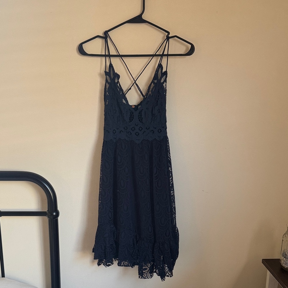 Free People Navy Lace Mini Dress